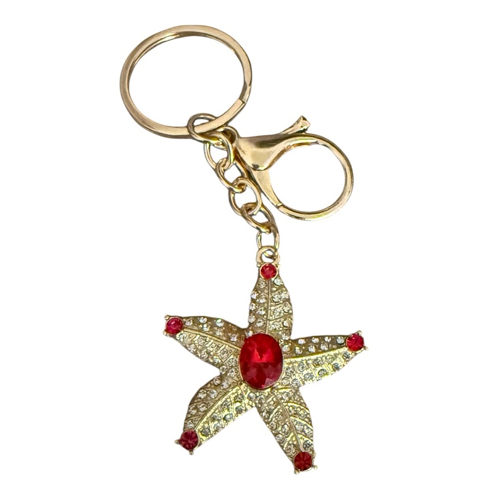 Mint Gold and Red Star Keychain